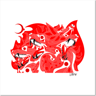 red cerberus cadejo dog ecopop beast art in blood red Posters and Art